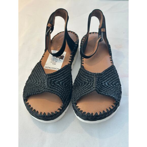 GENTLE SOULS ( by Kenneth Cole )LUCILLE RAFFIA PLATFORM SANDAL BLACK Size 7.5 - Picture 2 of 7